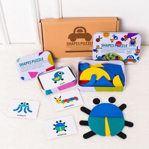Vorm Puzzels Houten Speelgoed Voor Kinderen Voorschoolse Leermiddelen Educatief Bijpassende Kaart Ijzeren Doos Geometrie Puzzel