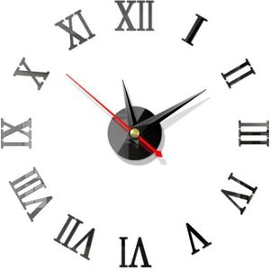 Wandklok Horloge Grote Moderne Eenvoudige Diy Sticker Decal 3D Romeinse Cijfer Thuis