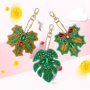 3 stk/partij 5D Diy Volledige Diamond Rose Leaf Diamant Schilderen Sleutelhanger Set Hars Dames Meisjes Tas Sieraden Handgemaakte