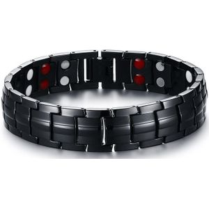 Elegante Mens Black Armbanden Titanium Staal Therapie 2 Rij 4 In 1 Spar Negatieve Ion Germanium Armband Mannen Sieraden