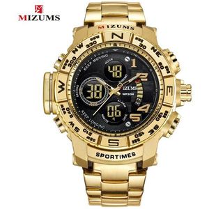 Luxe heren Horloge Gouden Stalen Band Casual Quartz Horloge Voor Mannen LED Digitale Waterdichte Sport Horloges Klok Mannelijke