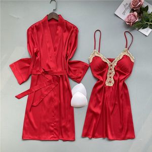 Wit 2Pcs Rayon Vrouwen Robe Gown Set Sexy V-hals Kimono Badjas &amp; Nachthemd Slaap Pak Lace Bloemen Trim Knop lounge Nachtjapon