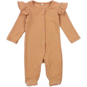 Lente Herfst Pasgeboren Baby Jongens Meisjes Footed Romper Leuke Lange Mouwen Effen Kleur Gebreide Een Stuk Bodysuit Unisex pyjama