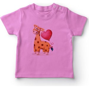 Angemiel Baby Staart Met Giraffe Baby Meisje T-shirt Roze