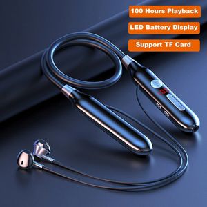 100 Uur Uithoudingsvermogen Bluetooth5.0 Hoofdtelefoon Stereo Bass Draadloze Hoofdtelefoon Nekband Power Led Display Headset Tf Card