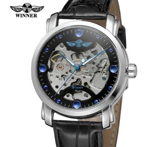 Winnaar Top Blauwe Oceaan Lederen Transparante Heren Horloge Luxe Mannelijke Polshorloge Skelet Automatische Horloge Klok