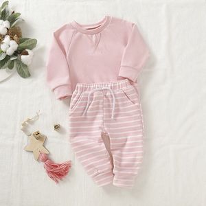 Herfst Baby Meisjes Jongens Lange Mouw Blouse + Gestreepte Patroon Broek Pyjama Nachtkleding Sets