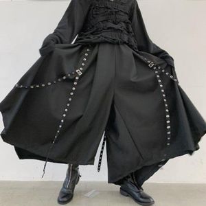 Mannen Lint Donkere Zwarte Wijde Pijpen Broek Mannelijke Vrouwen Japan Punk Gothic Harem Broek Kimono Rok Broek