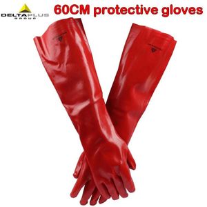 DELTAPLUS 60 CM Veiligheid Handschoenen Lange PVC Anti-chemische Werk Beschermende Handschoenen Katoenen Voering Chemische handschoenen