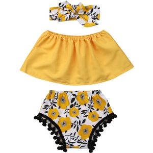 Pasgeboren Kids Baby Meisje Kleding Outfits Hoofddeksels Tube Top + Korte Sets 3 Stuk Leuke Geel Pakken