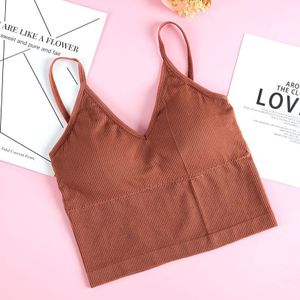 Athvotar Effen Kleur Crop Top Bra Vrouwen Naadloze Een Stuk V-hals Backless Beha Ondergoed Draadloze Padded Bralette Top