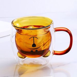 Omgekeerde Beer Gezicht Glas Dubbel Glas Panda Hond Dier Dubbele Bril Koffiekopje Kerst Cup Leuke Melk Thee cup