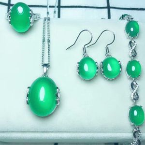 Yu xin yuan Fijne Sieraden Natuurlijke 925 Zilveren Jade Medullary Ring Hanger Oorbellen Armband Sieraden Sets Vrouwen party Sieraden Compl