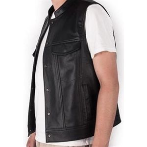 Pu Mannelijke Streetwear Leather Jacket Vest Heren Mouwloos Punk Pocket Loose Fit Zwart Motorfiets Vest Jassen