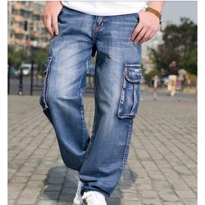Mens Winter Wijde Pijpen Losse Cargo Jeans Voor Mannen Hip Hop Baggy Jeans Homme Multi Pocket Denim Biker Jeans Broek plus Size 42 44 46