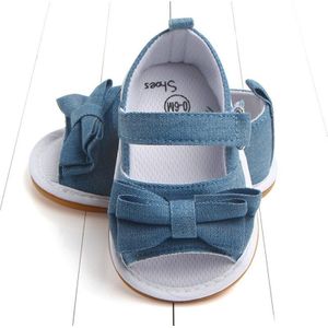 Leuke Strik Baby Sandalen Roze Blauw Streep Pasgeboren Baby Meisje Schoenen Zachte Rubberen Zool Antislip Baby Peuter Schoenen