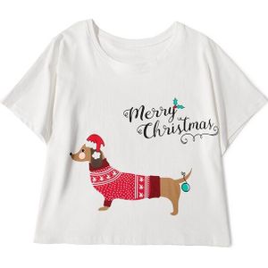 Slaap Top Kerst Teckel Met Santa Hoed Hond Print Losse T Shirt Vrouwen Crop Top Korte Top Katoenen Pyjama pyjama T7N001