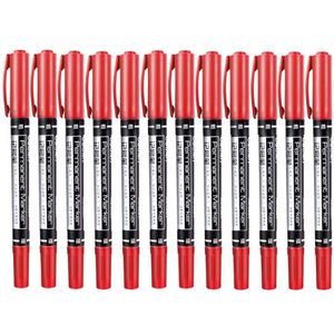 12 Stks/pak Twin Tip Permanente Marker Waterdicht Olie-Inkt Marker Pen Fine/Medium Punt 0.5Mm-1mm Pen Marker Blauw Rode Inkt