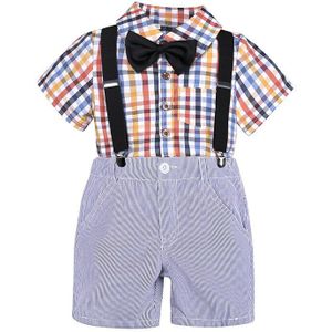 Baby Jongens Kleding Sets Zomer Gentleman Pak Sets 2 Stuks Kinderkleding Plaid T-shirt + Strap Broek Past Chirldren Kleding 2 3 5 7 8