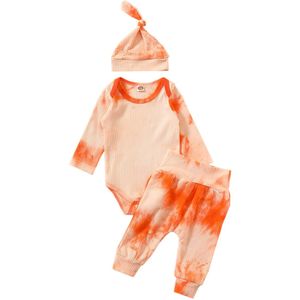 0-24M Baby Kleding Pasgeboren Baby Meisje Jongen Tie Dye Geribbelde Outfit Set Lange Mouwen Bodysuit Broek hoed 3Pcs