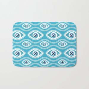 Griekse Mati Mataki Matiasma Evil Eye Patroon Badmat Flanel Absorberende Non Slip Blauw Deurmat Entree Deur Badkamer Matten