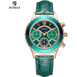 RUIMAS Dames Casual Horloges Luxe Groene Lederen Quartz Horloge Vrouwen Chronograaf Top Relogio Feminino Klok Meisje 592