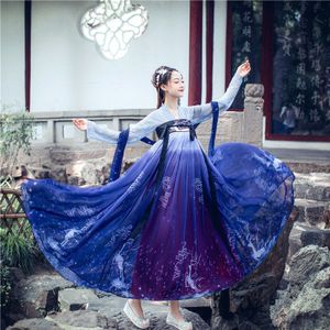 Hanfu Vrouwen Cosplay Kostuum Fee Jurk Blauw Starry Chinese Oude Dynastie Kleding Set Festival Kleding Hanfu Jurk BI695