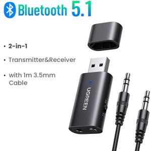 Ugreen 2 In 1 Bluetooth Auto Adapter Bluetooth 5.1 Stereo Zender Ontvanger Draadloze 3.5Mm Aux Jack Adapter Auto Kit mic