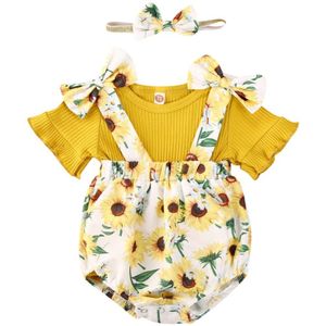 Nieuw Zomer Peuter Baby Meisjes Kleding Sets 3Pcs Bloemen Print Korte Mouw T Shirts Tops + Bib Shorts + Hoofdband