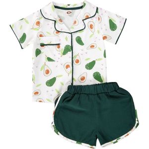 Zomer Schattige Kinderen Pyjama Sets Fruit Peer Print Korte Mouw Tops + Groen Shorts 2 Pcs Sleepear