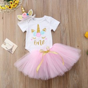 Peuter Baby Meisje Eerste 1st Verjaardag Eenhoorn Kostuum Outfit Roze Tutu Baby Party Jurk Voor Meisje Zomer Kleding Doop Een