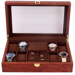 Grids Retro Houten Horloge Display Case Duurzaam Verpakking Houder Sieraden Collection Opslag Horloge Organizer Box Kist