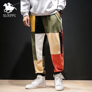 Men's casual pants plus fertilizer Color Block Patchwork trousers men's tide brand loose beam feet sports Japanese hip hop pants