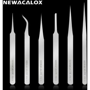 Newacalox 6 Stuks Pincet Kit Anti-Statische Niet-magnetische Pincet Precisie Pincet Set Voor Lab Sieraden Craft Solderen wenkbrauw