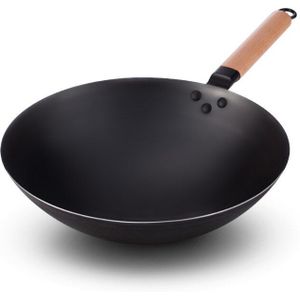 Koken Wok Huishouden grote Ijzeren pot ouderwetse Ongecoat non-stick pan Ronde Bodem wok Chef Gebakken Wok