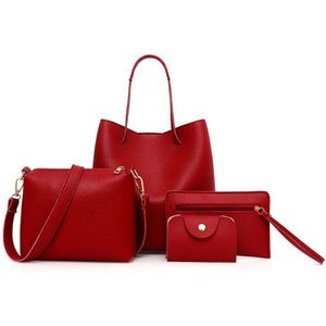 4 stuks Mode Womens Bag Solid Soft Pu Lederen crossbody tassen voor vrouwen Veelzijdige Rits Elegante Wijn Rode vrouwelijke handtas