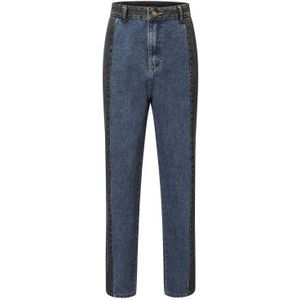 Viifaa Blauw En Zwart Two Tone Hoge Taille Rechte Jeans Slant Pocket Vrouwen Mode Denim Broek Casual Jeans