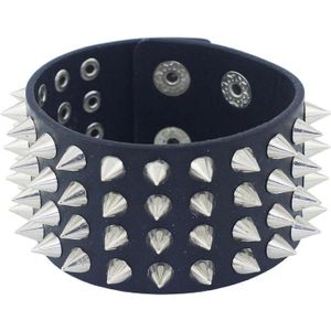 Unisex Stijlvolle Unieke Vier Rij Spikes Klinknagel Gothic Rock Stud Wide Accessoires Lederen Punk Eenvoudige Bangle Armband Sieraden DS263