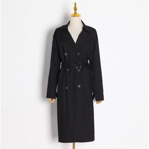 Galcaur Gestreepte Patchwork Windjack Voor Vrouwen Lange Mouwen Lace Up Trenchcoat Vrouwelijke Koreaanse Mode Herfst Oversized