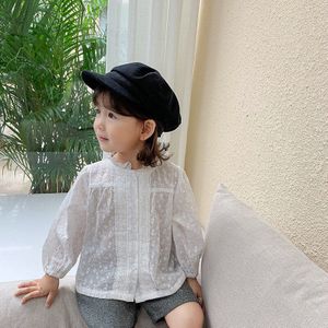 Herfst Schattige Meisjes Mode Kant Borduurwerk Holle Witte Shirts Kids All-Match Basis Casual Shirt Tops