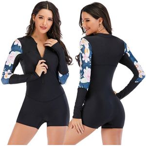 Vrouwen Rash Guard Badmode Lange Mouwen Sport Surfen Rashguard Fietsen Shirts Surfen Duiken Bodysuit Print Een Stuk Badpak