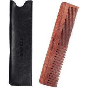 Anti-Statische Houten Baard Kam Met Pu Leather Case, met Fijne &amp; Grove Tanden Voor Baard Haar &amp; Snorren