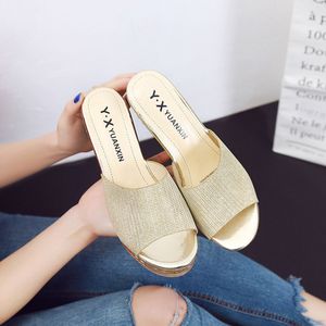 Vrouwen Sandalen Sequin Slippers Wiggen Super Hoge Hak Schoenen Mode Casual Vrouwelijke Antislip Casual Zomer Zachte Strand Slippers 50 #