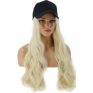 Vrouwen Meisje Lang Krullend Pruik Synthetische Pruik Hair Extension Met Baseball Cap Anti-Slip , houden Verblijf Stevig Op Je Hoofd.