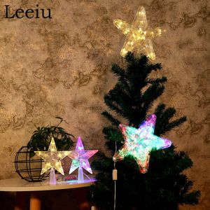 Leeiu 1Pc Ster Verlichting Kerstboom Toppers Vrolijk Kerstfeest Decoratie Voor Thuis Xmas Led Light Ornamenten Jaar