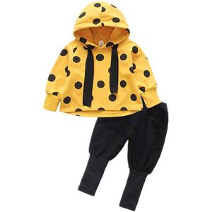 Baby Meisje Kleding Herfst Katoenen Pak Polka Dot Afdrukken Casual Sportswear 1-6 Jaar Oud Meisje Hooded Sweater Twee stuk Meisje
