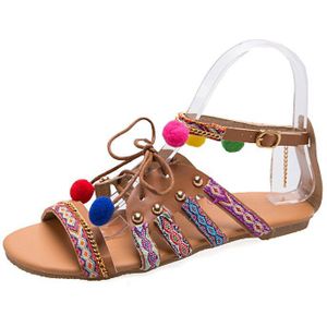 Zomer Sandalen Vrouwen Bohemen Sandalen Gladiator Lederen Sandalen Flats Schoenen Pom-Pom Sandalsfemme ete schoenen E995