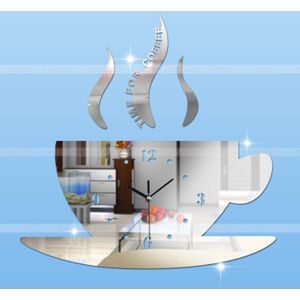 Diy Home Decor Muursticker Klok Spiegel Effect Koffiekopje Vorm Grote Decoratieve Wandklokken Voor Woonkamer