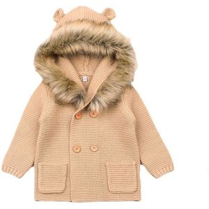 Schattige Beer Oren Modieuze Gebreide Babykleertjes Bontkraag Baby Lange Mouw Hooded Sweater Vest Trui