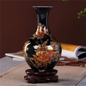 Chinese Stijl Vaas Jingdezhen Zwart Porselein Kristal Glazuur Bloem Vaas Home Decor Handgemaakte Shining Famille Rose Vazen